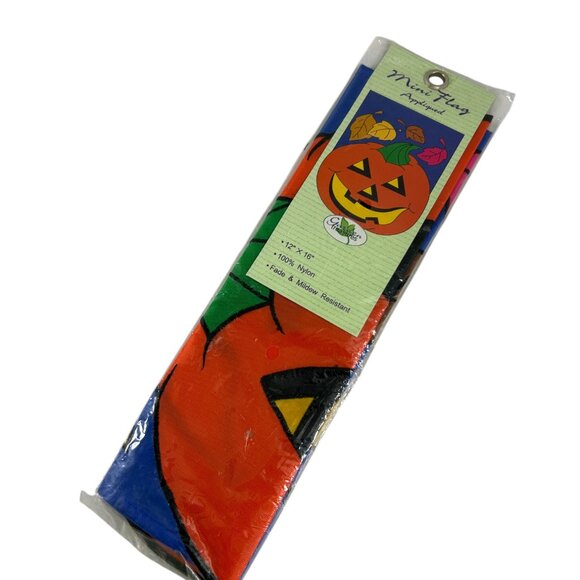 C&F Trading Mini Flag 12" X 16" Halloween Jack O Lantern Pumpkin Leaves New - Picture 4 of 6